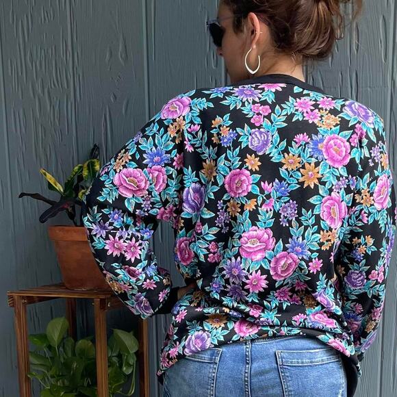 Cardigan Colorful Floral Granny with Should Pads Medium - Picture 3 of 5